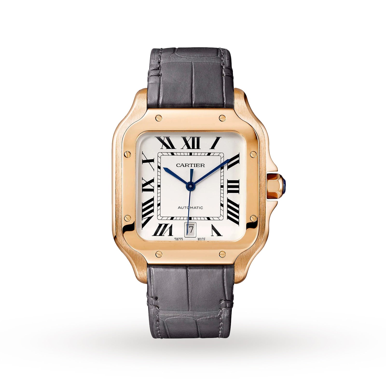 Santos de Cartier Large Model | 40mm, 18K Rose Gold, Alligator Leather, Silver Dial
