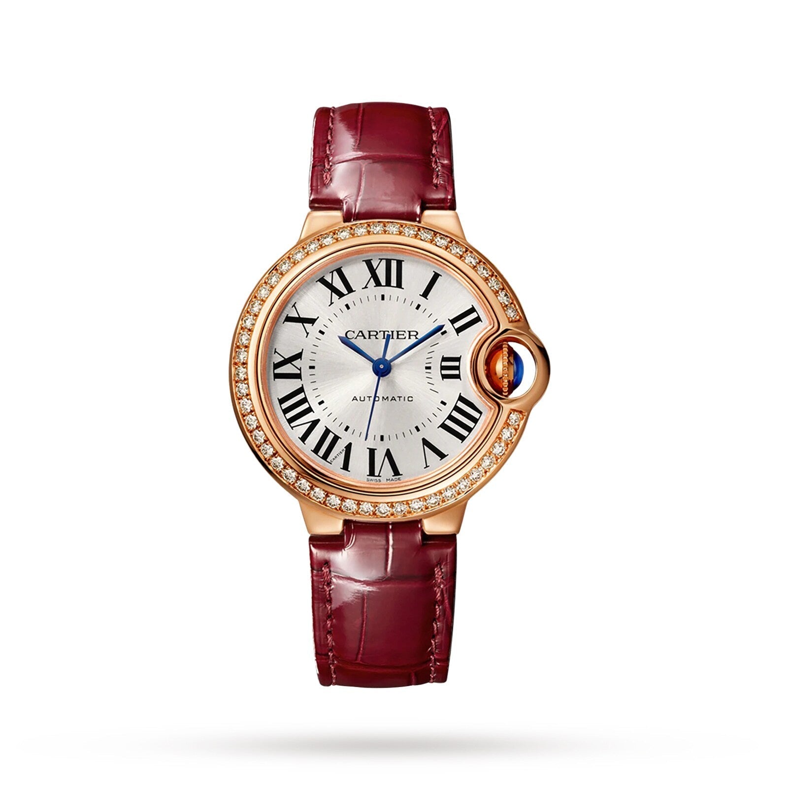 Ballon Bleu de Cartier 33 | 33mm, 18K Rose Gold, Alligator Leather, Silver Dial