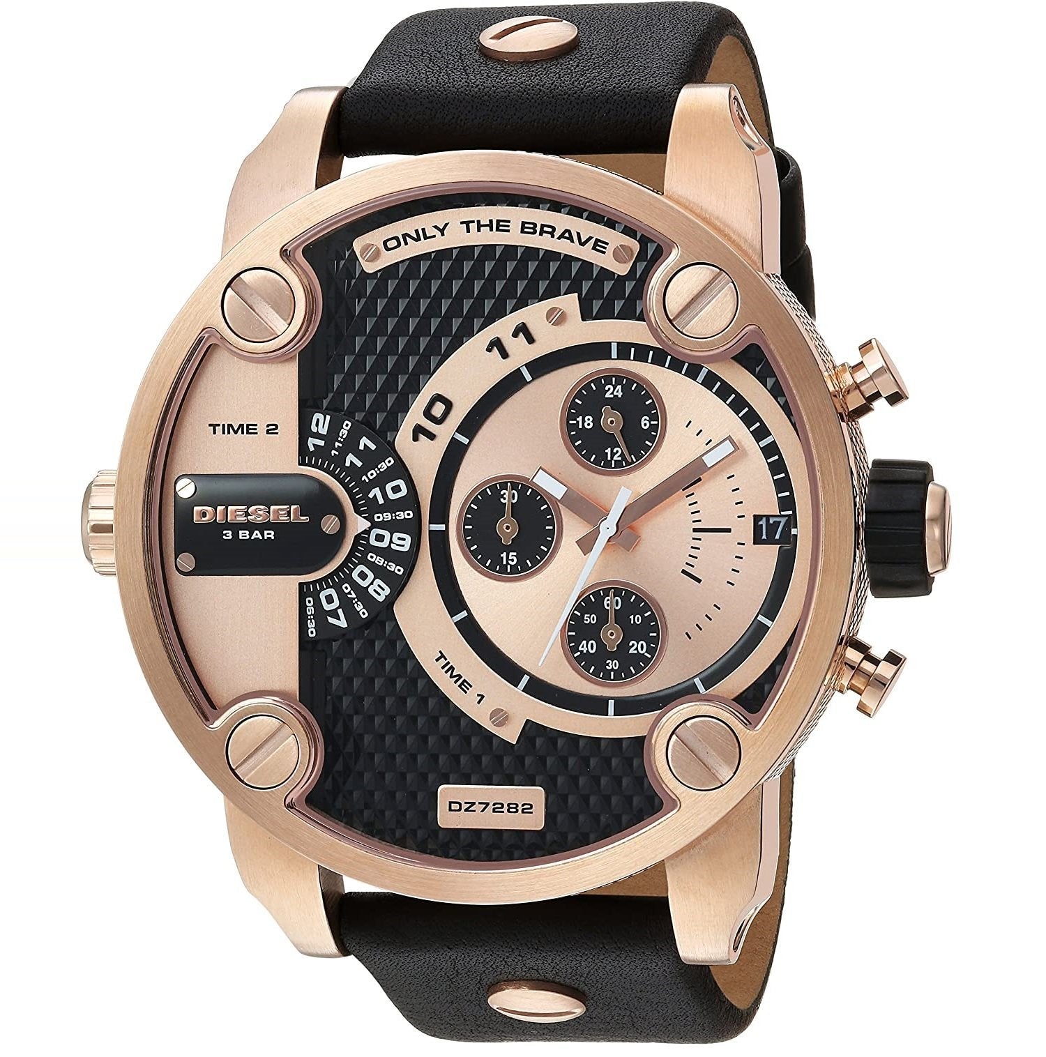 Diesel DZ7282 Little Daddy Men's Watch – Black & Gold Dial & Black Leather Strap