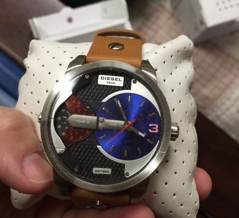 Diesel DZ7308 Mini Daddy Chronograph Men's Watch – Blue & Black Dial & Brown Leather Strap