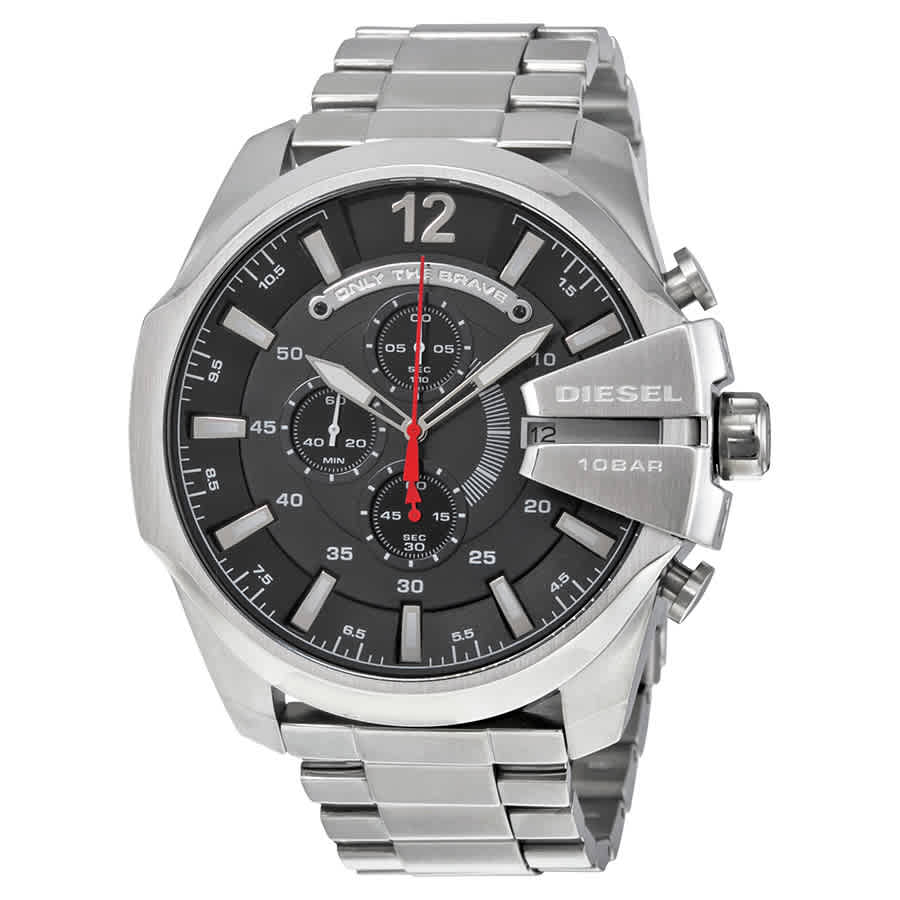 Diesel DZ4308 Mega Chief Chronograph Men's Watch – Black Dial & Silver Stainless Steel Strap