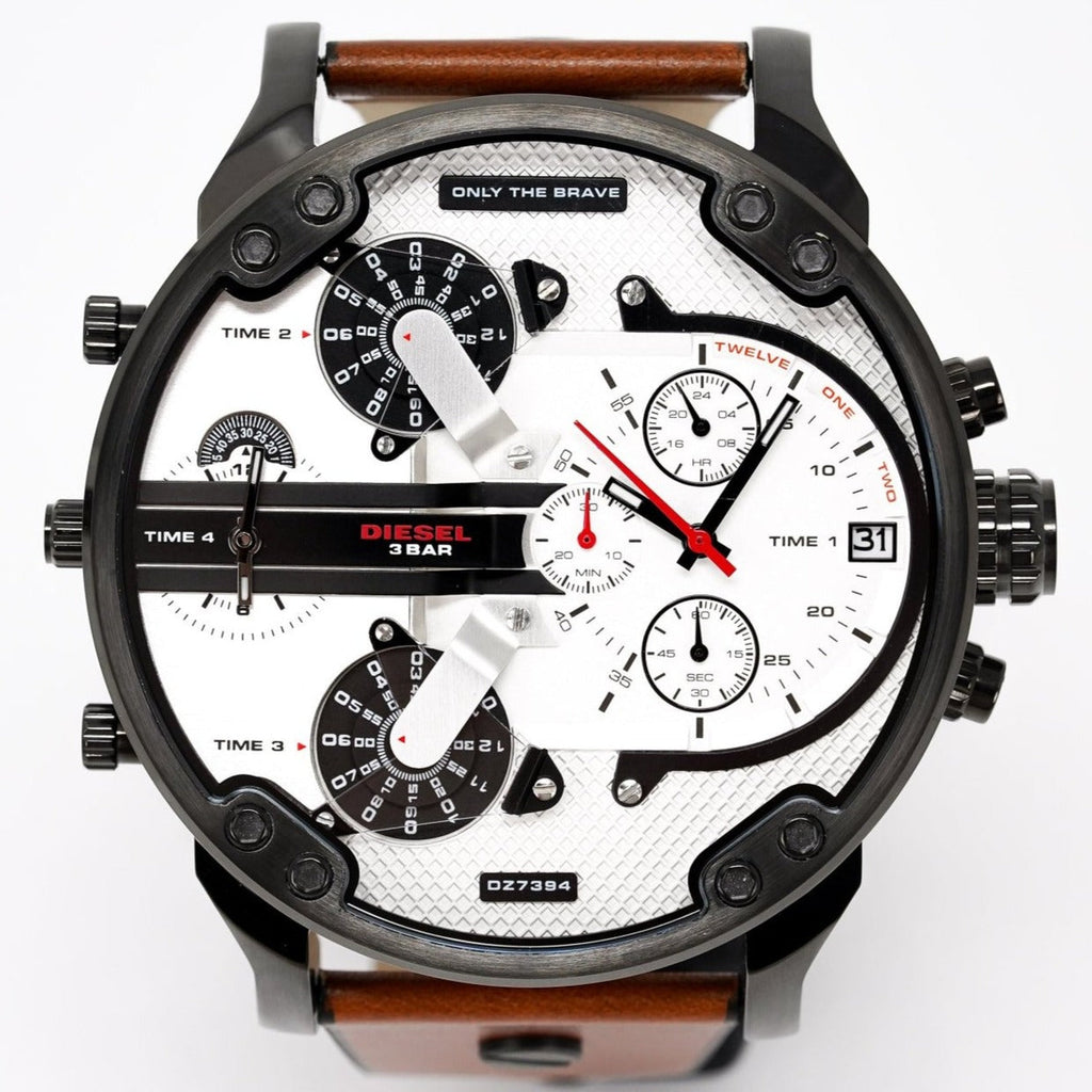 Diesel DZ7394 Mr. Daddy 2.0 Chronograph Men's Watch – Silver Dial & Brown Leather Strap