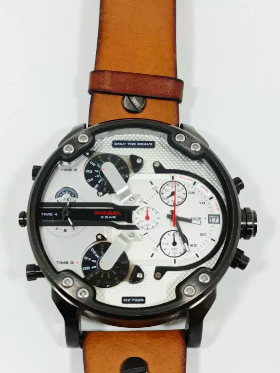 Diesel DZ7394 Mr. Daddy 2.0 Chronograph Men's Watch – Silver Dial & Brown Leather Strap