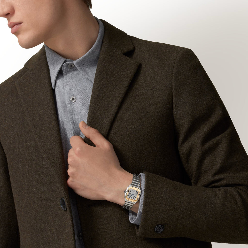 Santos De Cartier Watch | 27mm, Two-Tone Steel & 18K Yellow Gold, Steel, Silver Dial